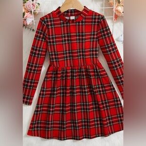 Red Plaid Long Sleeve Dress